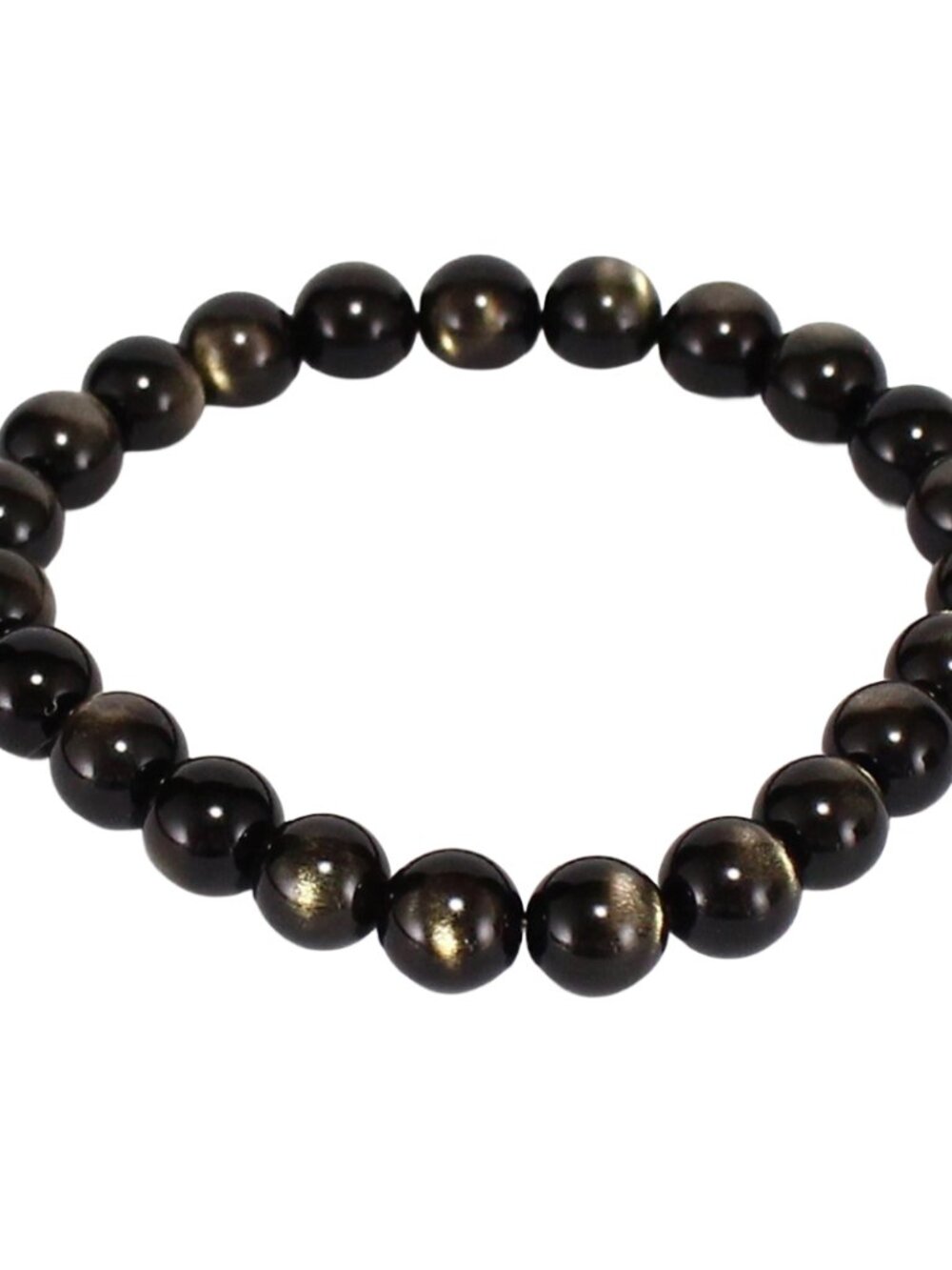 Natural Rainbow Gold Obsidian Bracelet 15.44g 8mm Beads Golden Cat Eye Certified